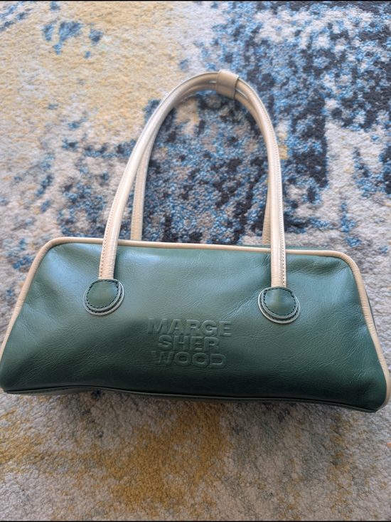 Margesherwood Handbags - Marge Sherwood Green Leather Shoulder Soft Boston Bag with Cream Handles